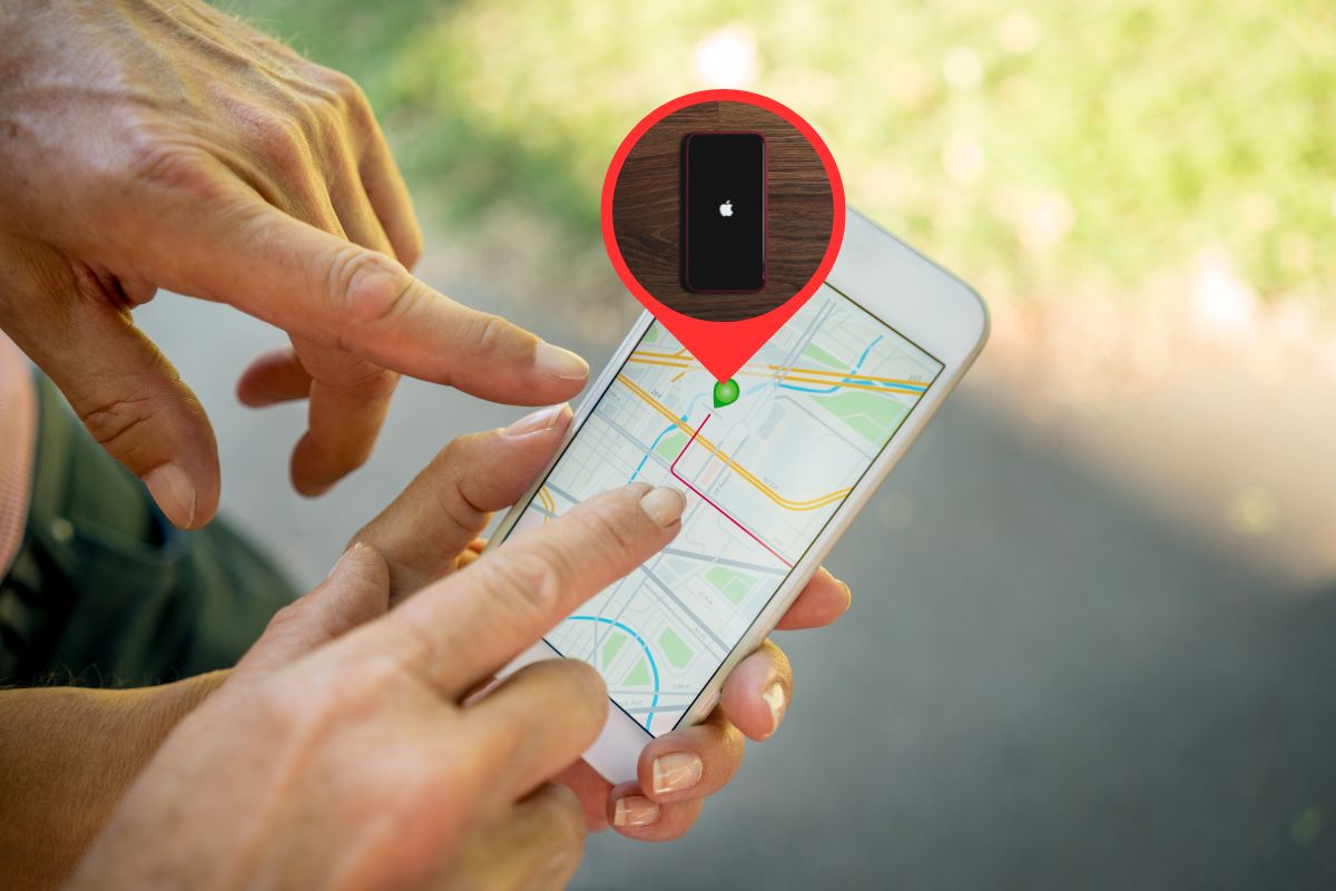 Une main utilise Google Maps pour localiser un téléphone perdu.
